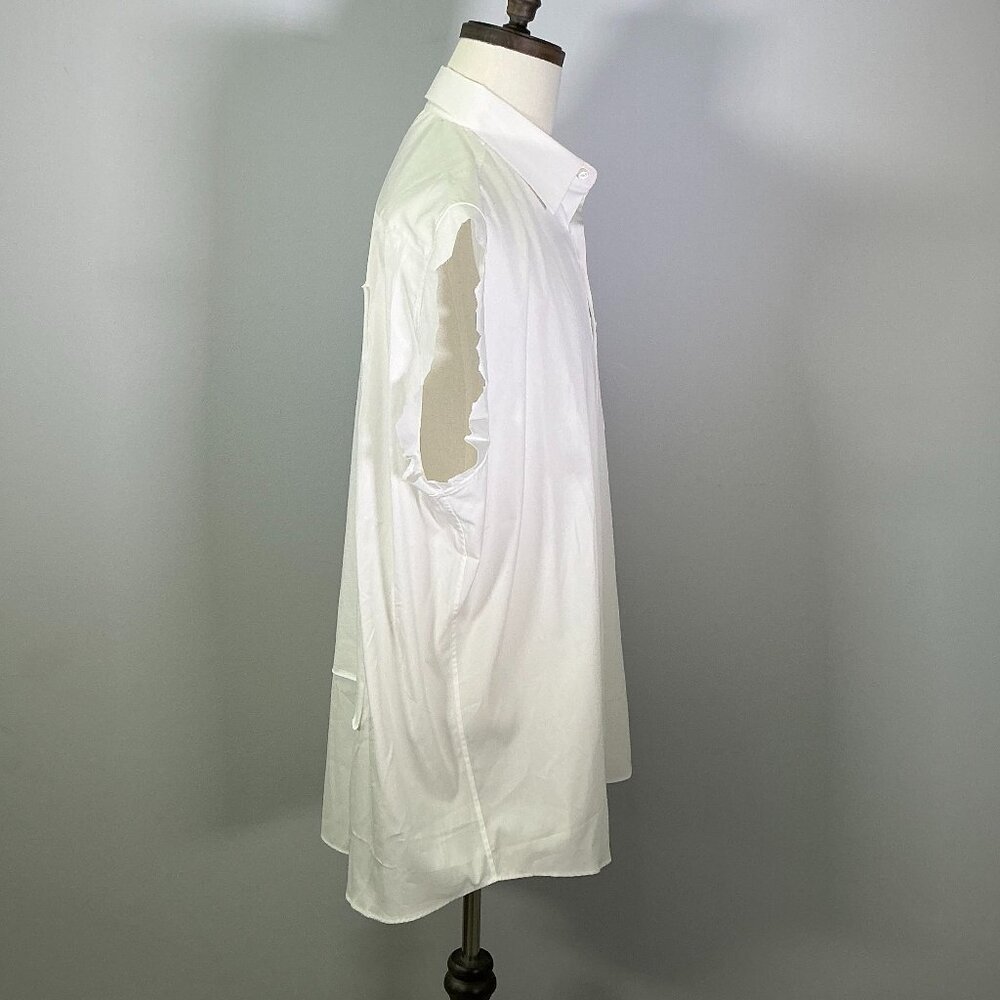 VETEMENTS Patched Back Sleeveless Unisex Size L White Button Shirt NWT - Picture 2 of 7